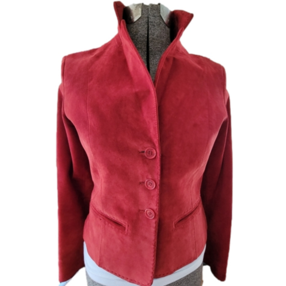 Vintage Suede Leather Margaret Godfrey Short Red Blazer Coat-Size 4 - Picture 7 of 15